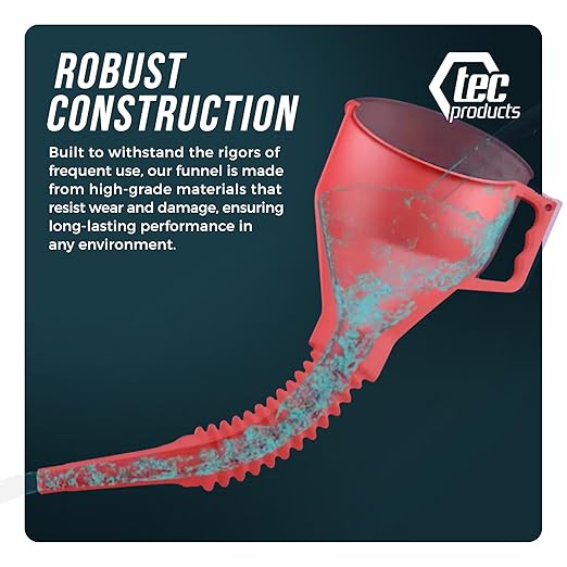 TEC Products FlexAll Long Flexible Funnels - Automotive Oil Funnel with Hose, Durable Nitrile Rubber for Oil Change, Transmission Funnel Fluid, Diesel, Fuel, Gas - Made in USA - Red (16 x 5 Inches) - Image 6