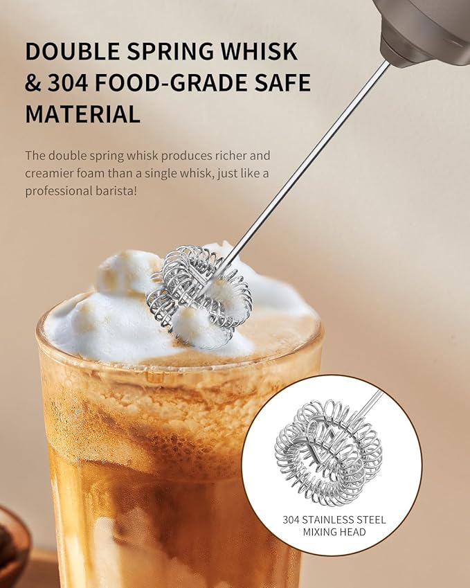 CIRCLE JOY Portable Rechargeable Milk Frother Hanheld, Dual Spring Whisk Electric Coffee Frother Wand Drink Mixer for Matcha Lattes Cappuccino, Kitchen Gifts, Brown - Image 4