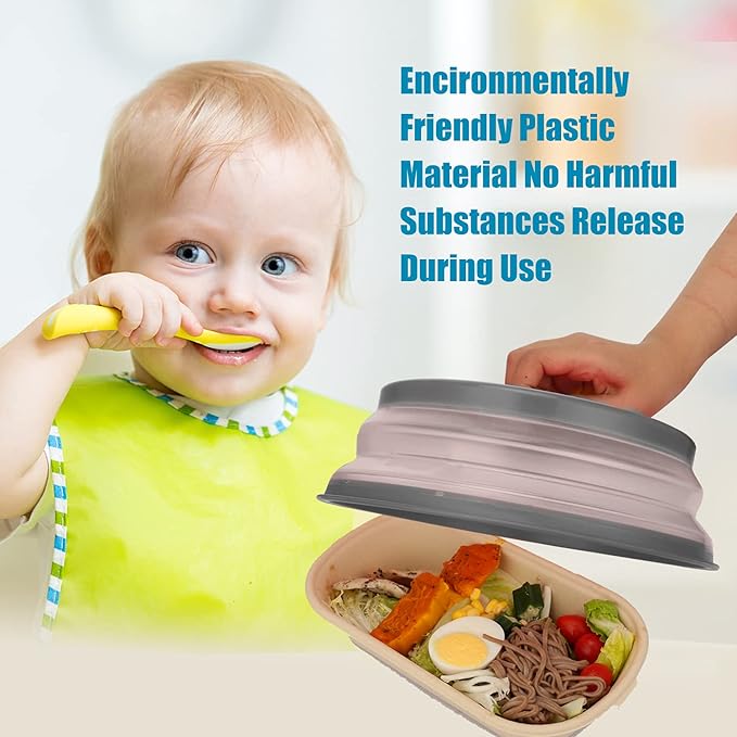 Microwave Cover for Food, Collapsible Microwave Splatter Cover Made of TPR Dishwasher-Safe BPA Free Grey