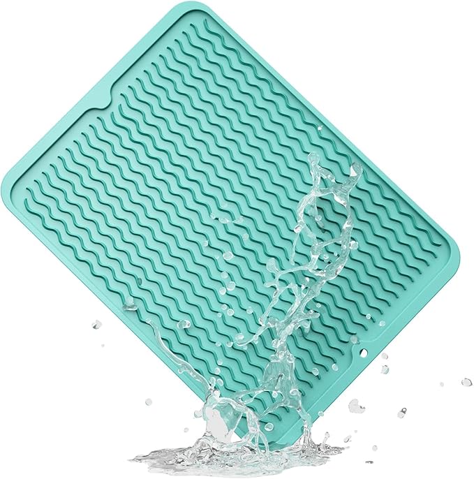 ZLR Silicone Dish Drying Mat & Heat Resistant Trivet (12" x 16") - Waterproof Counter Protector for Air Fryer, Coffee Maker - Non-Slip, BPA Free Kitchen Pad, Easy Clean Dishwasher Safe (Mint Green) by ZLR