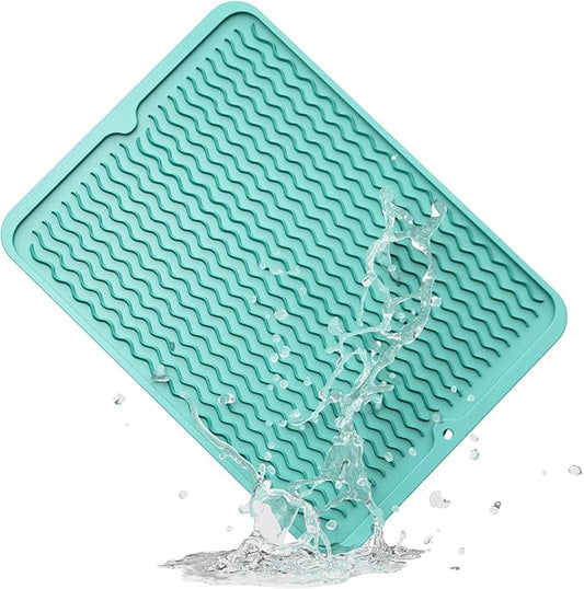 ZLR Silicone Dish Drying Mat & Heat Resistant Trivet (12" x 16") - Waterproof Counter Protector for Air Fryer, Coffee Maker - Non-Slip, BPA Free Kitchen Pad, Easy Clean Dishwasher Safe (Mint Green) by ZLR