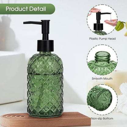 Topsky Gem Glass Soap Dispenser with Black Plastic Pump, 13oz Liquid Hand Soap Dispenser, Rustproof Pump for Kitchen & Bathroom, Great for Lotions, Essential Oil, Liquid Soaps-Army Green - Image 4