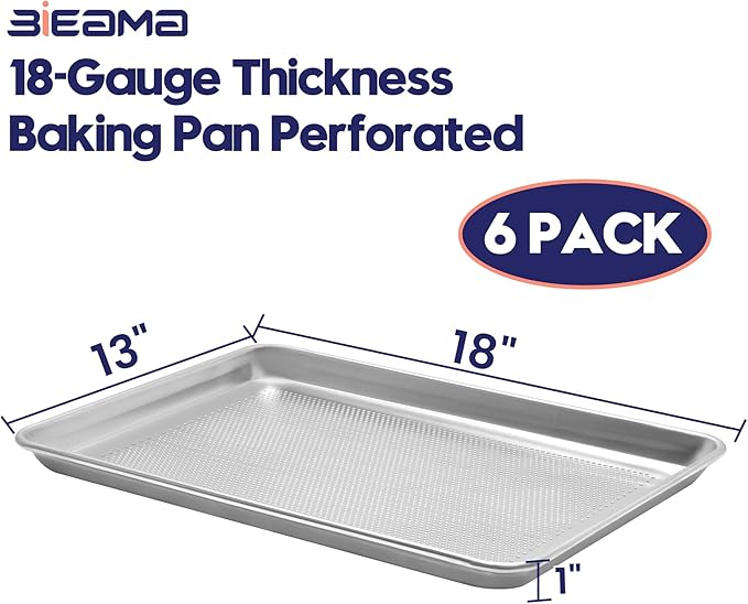 BIEAMA 6 Pack Half Size 18" x 13" Aluminum Baking Sheet Pan Perforated, Commercial Bakery Equipment Cookie Sheets, NSF Approved Baking Tray - Image 2