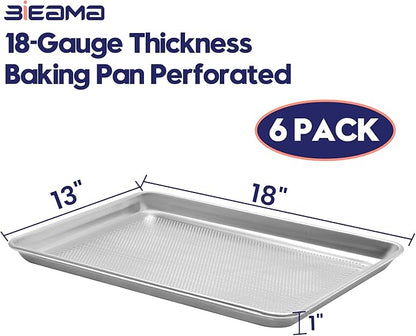 BIEAMA 6 Pack Half Size 18" x 13" Aluminum Baking Sheet Pan Perforated, Commercial Bakery Equipment Cookie Sheets, NSF Approved Baking Tray - Image 2