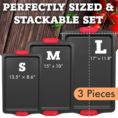 Premium Non-Stick Baking Sheets Set of 3 - Deluxe BPA Free, Easy to Clean Racks w/Silicone Handles - Bakeware Pans for Cooking Baking Roasting - Lets You Bake The Perfect Cookie or Pastry Every Time - Image 3