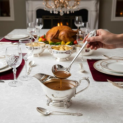 KEAWELL Premium 7.5 inch Luxury Gravy Ladle, 18/10 Stainless Steel, Small Gravy Spoon for Home. Solid and Sturdy, Dishwasher Safe. (1, Silver)