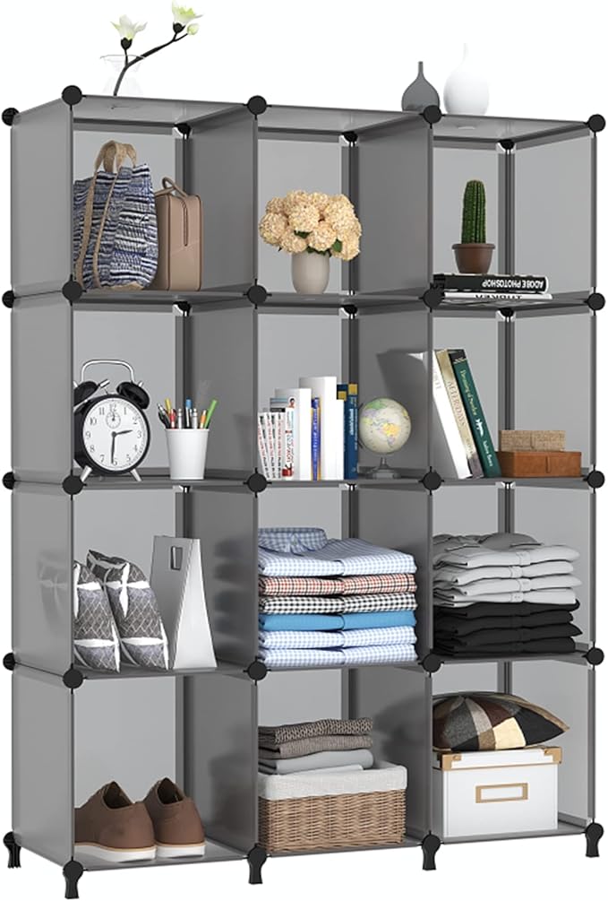 AWTATOS Cube Storage Organizer Closet Storage Cubes Shelves Bookshelf Clothes Organizer DIY Plastic 12 Cube Shelves for Home, Bedroom, Grey ULPZ022 - Image 7