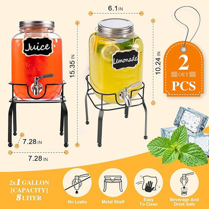 2 Pack1 Gallon Glass Drink Dispensers For Parties,Beverage Dispenser with Stand,304 Stainless Steel Spigot Leakproof,Lemonade Dispenser for Sun Tea, Homemade Juice - Image 3