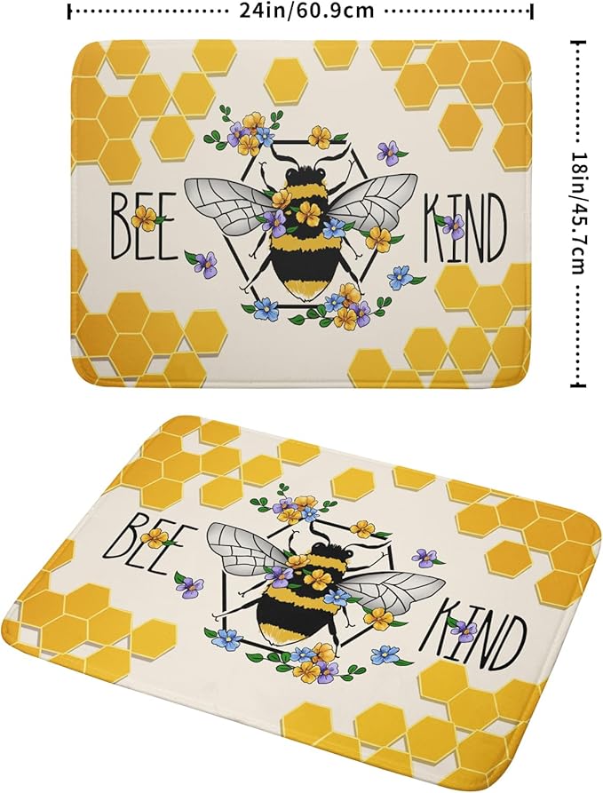 Giwawa Bee Kind Dish Drying Mat, Summer Bees Flowers Dish Drainer Mats for Kitchen Countertop, Yellow Honeycomb Absorbent Reversible Dish Drying Pad Decoration, 18x24inches, Large Size