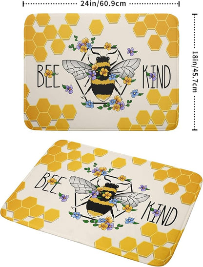 Giwawa Bee Kind Dish Drying Mat, Summer Bees Flowers Dish Drainer Mats for Kitchen Countertop, Yellow Honeycomb Absorbent Reversible Dish Drying Pad Decoration, 18x24inches, Large Size