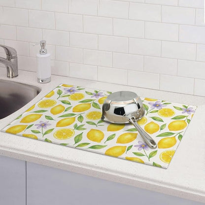 Lemon Dish Drying Mats for Kitchen Counter, Large 18"x24" Dish Mats for Drying Dishes, Microfiber Absorbent Dish Drying Pad Rack Mat Kitchen Decor Reusable Washable
