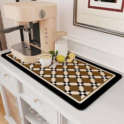 AMOAMI Coffee Mat Hide Stain Rubber Backed Absorbent Dish Drying Mat for Kitchen Counter - Fits Under Coffee Maker or Machine - PEANUT 17x31.5 by AMOAMI