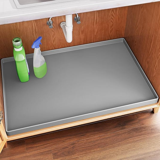 FLATO Waterproof Under Sink Mat 22" x 22" Shelf Liner for Kitchen and Bathroom, Cabinet Protector, Organizers and Storage, Flexible Silicone Drip Tray