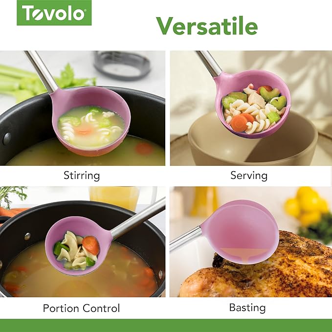 Tovolo Silicone Ladle with Stainless Steel Handle Pink Sorbet Soup Ladle Large, Dishwasher Safe Heat Resistant BPA Silicone Ladle Deep Spoon with Reinforced Nylon Core for Soup, Stew, Sauce & Punch - Image 5
