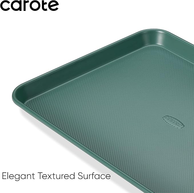 CAROTE 3-Piece Baking Pan Set - Bakeware Set, Baking Sheet Set Including 13 Inch 15 Inch 17 Inch Sheet Pan, Cookie Sheet for Baking, Deep Olive Green - Image 4