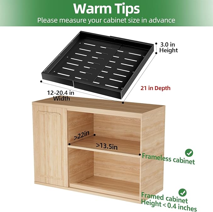 PAKETA 1 Pack Expandable Pull Out Cabinet Organizer, 21'' Deep Pull Out Drawers for Cabinets, Upgrade 3 Slide Rails Sliding Drawers for Cabinet with Adhesive Nano Film (Black) - Image 2
