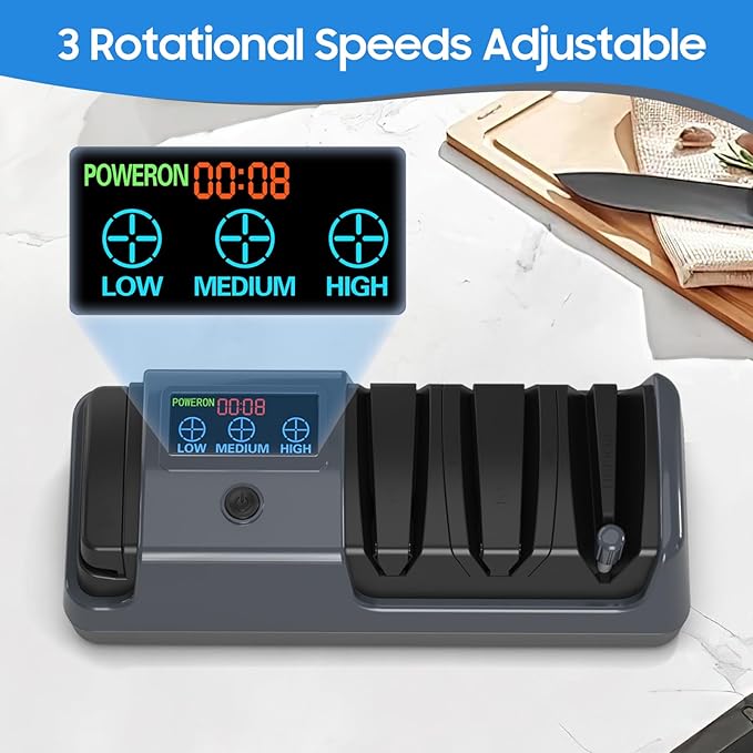 5-in-1 Electric Knife Sharpener for Kitchen Knives, with 100% Diamond Abrasives, 3 Adjustable Speeds, Quickly Sharpening for Straight/Serrated/Kitchen Knives, Scissors - Image 5