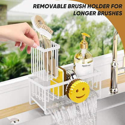 Sponge Holder for Kitchen Sink,Smiley Face Sink Caddy with Removable Brush Holder,Self-Draining Sponge Caddy for Sponge,Soap,Dish Brush,Scrubber,Kitchen Essentials and Gadgets-White - Image 5