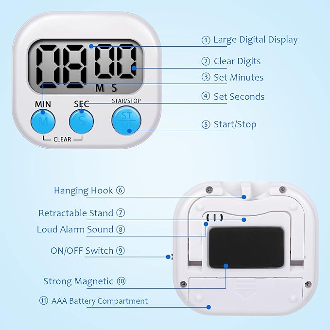 Flutesan 6 Pack Digital Kitchen Timer First Day of School Back to School for Cooking with 6 Pcs Lanyard Magnetic Back and On/Off Switch Second Minute Count up Countdown - Image 4