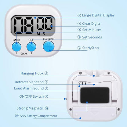 Flutesan 6 Pack Digital Kitchen Timer First Day of School Back to School for Cooking with 6 Pcs Lanyard Magnetic Back and On/Off Switch Second Minute Count up Countdown - Image 4