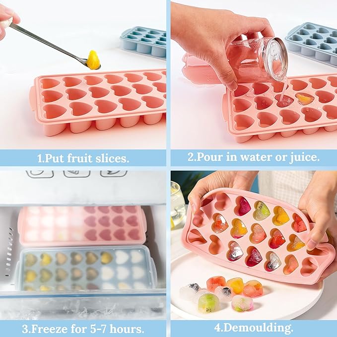 Heart Shape Ice Cube Tray 2PCS Mini Heart Ice Mold Silicone Heart Ice Cube Molds with Lid Mini Heart Ice Cube Tray for Whiskey Cocktail Valentine's Day Cubes Chocolate Candy Jelly Gummy Soap ﻿ - Image 3