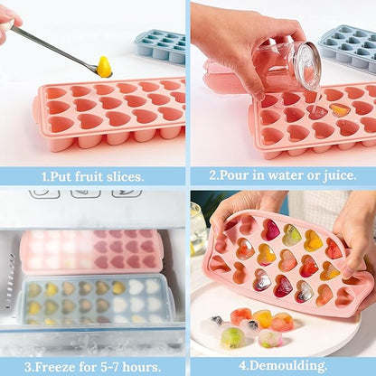 Heart Shape Ice Cube Tray 2PCS Mini Heart Ice Mold Silicone Heart Ice Cube Molds with Lid Mini Heart Ice Cube Tray for Whiskey Cocktail Valentine's Day Cubes Chocolate Candy Jelly Gummy Soap ﻿ - Image 3