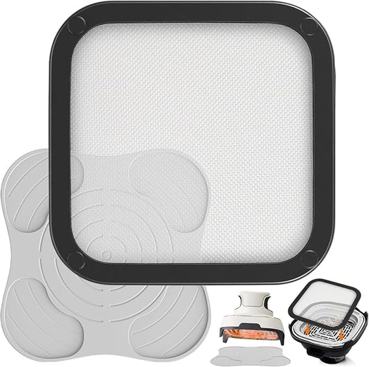 2Pcs Silicone Heat Resistant Mat & Splatter Shield, Foldable Silicone Mat and Splatter Shield for Ninja Crispi Air Fryer Accessories (Beige)