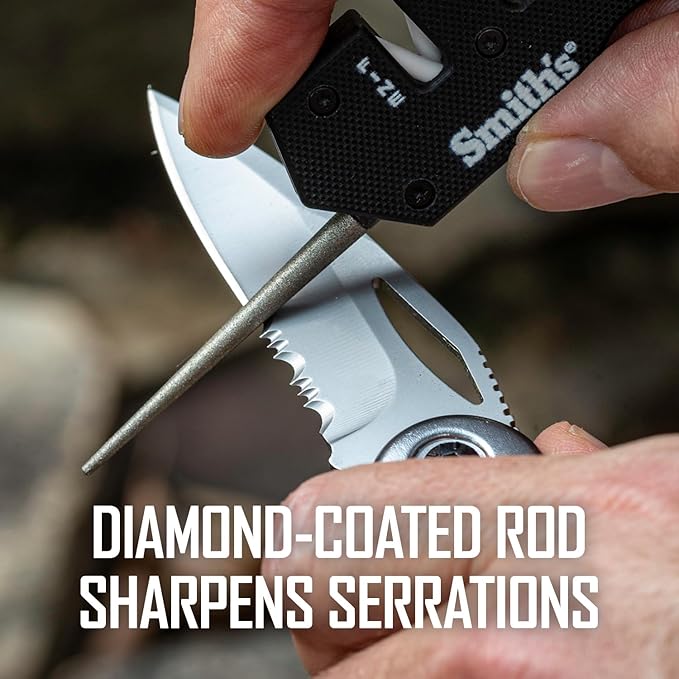 Smith’s Pocket Pal Tactical Knife Sharpener - 2 Stage Sharpener & Diamond Sharpening Rod - Pocket Clip - Outdoor Hunting Knife & Hook Sharpener - Compact & Lightweight - Image 4