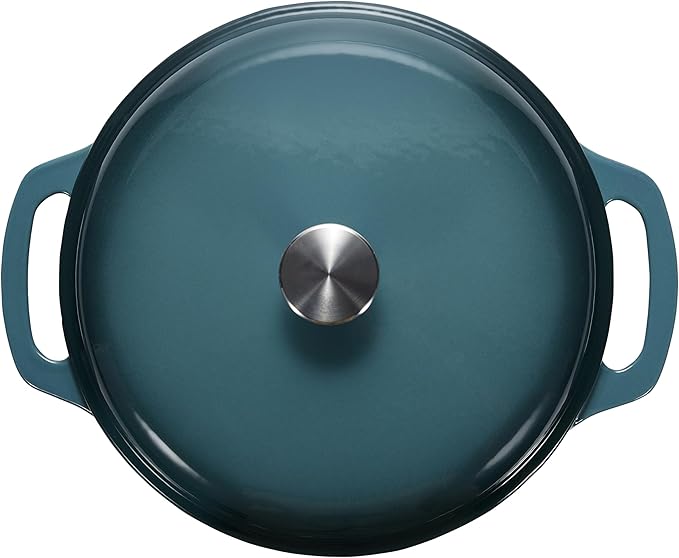 Amazon Basics Enameled Cast Iron Dutch Oven Pot with Lid, Dual Handles, Heavy-Duty, Oven Safe for Stews, Roasting, Round, 7.3-Quart, Gray - Image 3