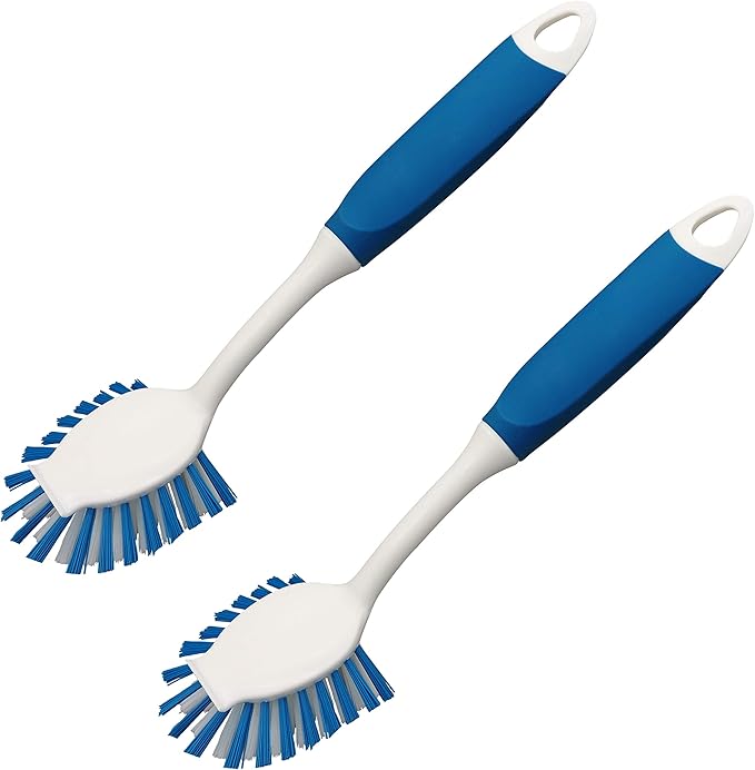 PHYEX 2-Pack Dish Brushes with Scraper, Durable Nylon Bristles Kitchen Scrub Brush, Dish Scrubber with Handle for Pans, Sink, Bathroom by PHYEX