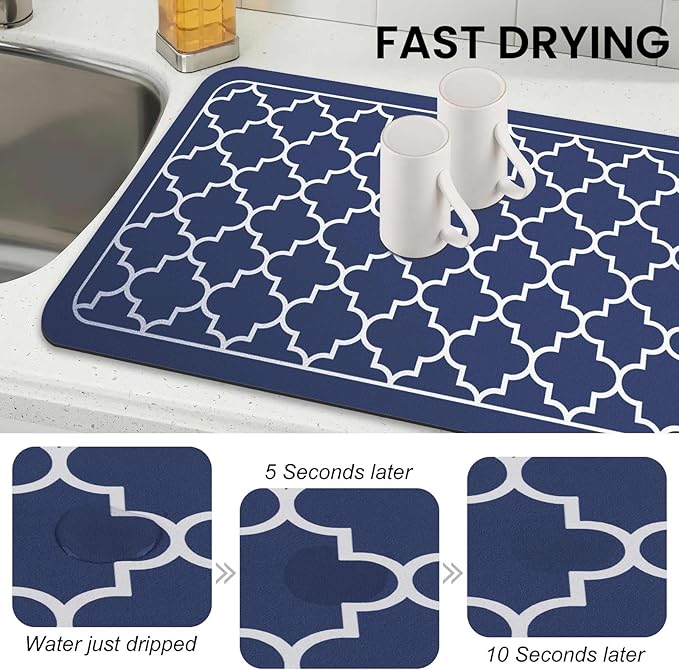 WISELIFE Dish Drying Mat Super Absorbent Drying Mat Large Dish Drying Mats for Kitchen Counter Easy Clean Dish Mat Kitchen Drying Mat18"x 28" Stylish Blue - Image 4