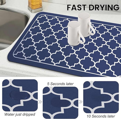 WISELIFE Dish Drying Mat Super Absorbent Drying Mat Large Dish Drying Mats for Kitchen Counter Easy Clean Dish Mat Kitchen Drying Mat18"x 36" Stylish Blue - Image 4