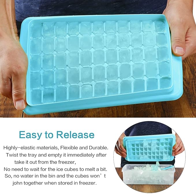2Pack Ice Cube Tray with Lid and Bin for Freezer, Easy Release 55 Mini Ice Cube Tray with Cover, Storage Container, Scoop, Flexible Durable Plastic Nugget Ice Cube Mold & Bucket, BPA Free - Image 3