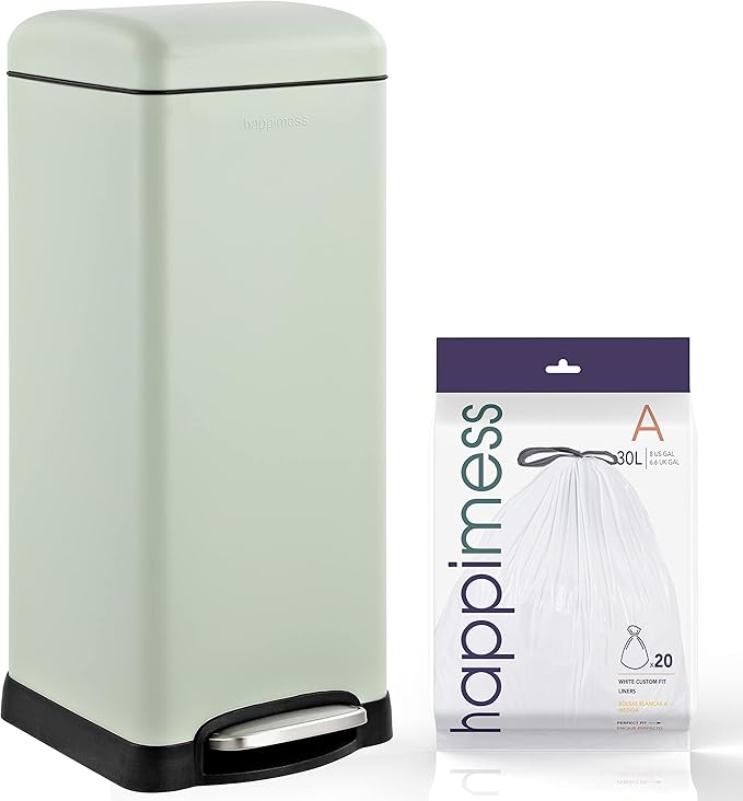 happimess HPM1007E Betty Retro 8-Gallon Step-Open Trash Can with Soft-Close Lid, Fingerprint Resistant, Modern, Minimalistic for Home, Kitchen, Laundry Room, Office, Bedroom, Bathroom, Mint Green by Happimess