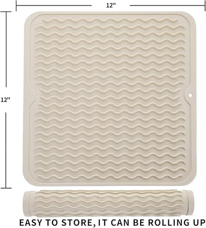 MicoYang Silicone Dish Drying Mat for Multiple Usage,Easy clean,Eco-friendly,Heat-resistant Silicone Mat for Kitchen Counter or Sink,Refrigerator or Drawer liner Tapioca M 12 inches x 12 inches - Image 2