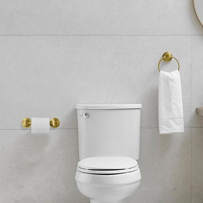 RUMOSE Toilet Paper Holder and Hand Towel Ring Brushed Gold Wall Mount Bathroom Hardware Accessories 2 PCS Set Flexible Pivoting Toilet Tissue Roll Holder and Towel Hanger, Stainless Steel