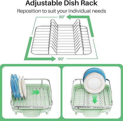 SNTD Dish Drying Rack, Expandable Dish Rack for Kitchen Counter, Stainless Steel Dish Drainer with Drainboard Set and Utensil Holder (Green) - Image 7