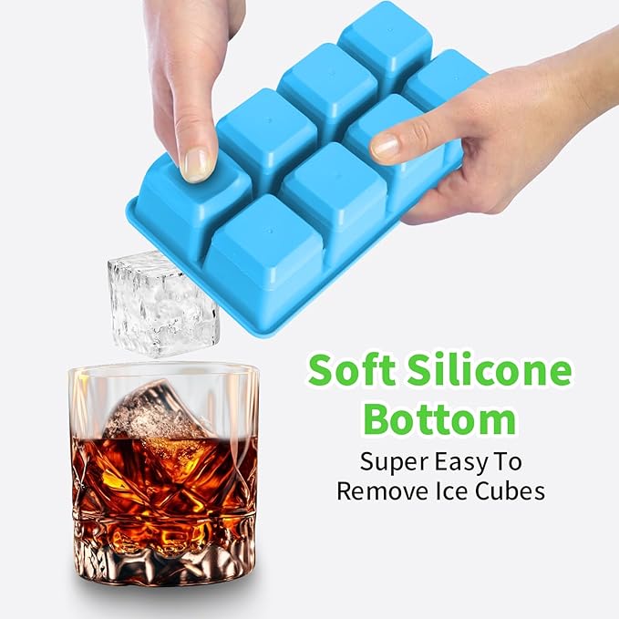 Large Ice Cube Trays, JRISBO 2 Pack Reusable Silicone Ice Cube Molds with Lid for Freezer, Easy Release 16 Big Square Ice Trays for Whisky Cocktails - Image 4