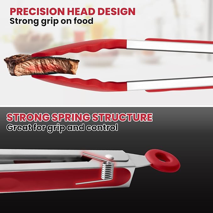 3 Pack Silicone Tongs for Cooking,Maywe Tanso 9 Inch Cooking Kitchen Tongs with Silicone Tips,Nonstick Stainless Steel Tongs for Steak Pie Pizza Pasta Spaghetti Salad BBQ Buffet - Image 3