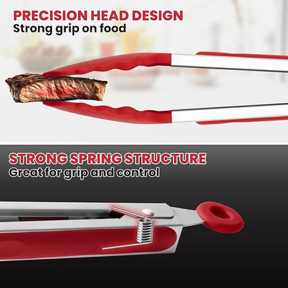 3 Pack Silicone Tongs for Cooking,Maywe Tanso 9 Inch Cooking Kitchen Tongs with Silicone Tips,Nonstick Stainless Steel Tongs for Steak Pie Pizza Pasta Spaghetti Salad BBQ Buffet - Image 3