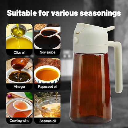 2 In 1 Oil Dispenser And Oil Sprayer, 16 Oz/470 Ml Oil Dispenser For Kitchen Spray, With Fine Mist Nozzle, Suitable For Cooking, Air Fryer, Salad, Grilling (white-2)
