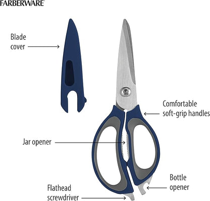 Farberware 4-in-1 Kitchen Shears, 2-Piece, Navy and Gray