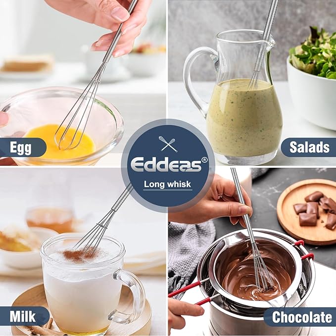 Long Mini Whisks Stainless Steel, Eddeas Skinny Small Whisk 10 inch Tiny Whisk With Long handle for Whisking, Beating, Mixing Sauces, Blending Ingredients Kitchen Small Wisk - Image 5
