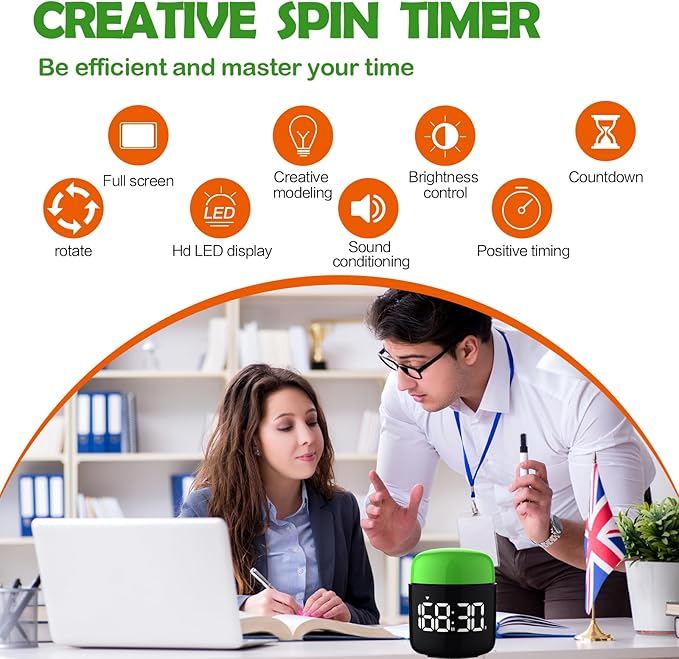Table Twist Timer, Large LED Display Stopwatch, Silent & Loud Alarm, 199 Minute Countdown & Up, Vintage Night Light, for Kitchen Cooking Meeting Teacher Classroom Office Yoga Fitness Games (Green)