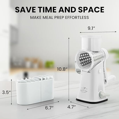 Zulay Kitchen Rotary Cheese Grater 5 Blade Cheese Shredder - Manual Hand Crank Cheese Grater With Reinforced Suction & 5 Interchangeable Drums - Easy to Use, Vegetable Chopper Round Mandoline Slicer - Image 10