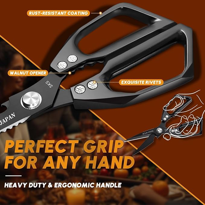 HUUSK Kitchen Scissors Set - Stainless Steel Kitchen Shear, Sharp Meat Scissors Dishwasher Safe, Heavy Duty Poultry Shears, Japanese Cooking Scissor for Food, Chicken Bones, Christmas Gift for Men - Image 4