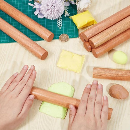 OLYCRAFT 8pcs Wood Rolling Pins 10 inch Clay Rolling Pins 1.1 inch Diameter Classic Wooden Rolling Pins Natural Wood Texture Rollers Wood Clay Roller for Clay Modeling Pottery Tools - Image 3