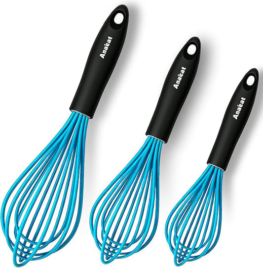 Anaeat Silicone Balloon Whisk, Perfect for Non-Stick Cookware, Milk and Egg Beater Blender, Heat Resistant Kitchen Whisks for Whisking, Cooking, Baking, Beating, Frothing & Stirring (Blue) by Anaeat
