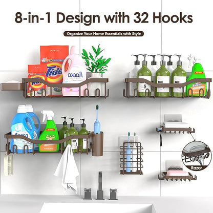 NESOMI Shower Caddy Adhesive Shower Organizer 8-Pack, Rustproof Stainless Steel Bathroom Shelves, Large Capacity No-Drill Rack Storage Accessories with Soap Dish Toothbrush Holder Hooks - Image 7