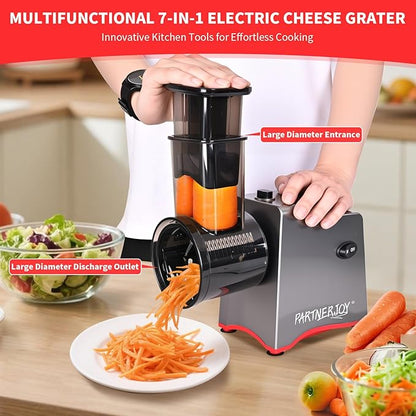 Electric Cheese Grater, 250W Electric Professional Salad Maker & Vegetable Slicer Shredder, 7-in-1 Electric Food Graters Machine with Widened Feeding Port for Block Cheese, Vegetables & Fruits - Image 2